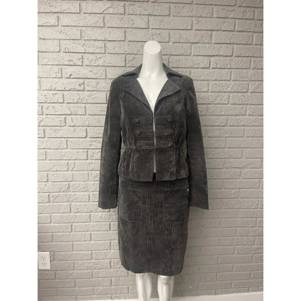 Chelsea & Theodore Women Dark Gray Corduroy Skirt Jacket Set Size 8